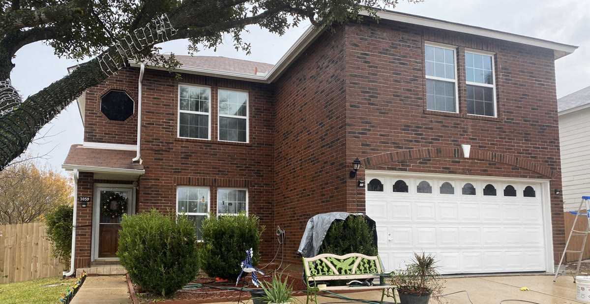 Brick house after washing