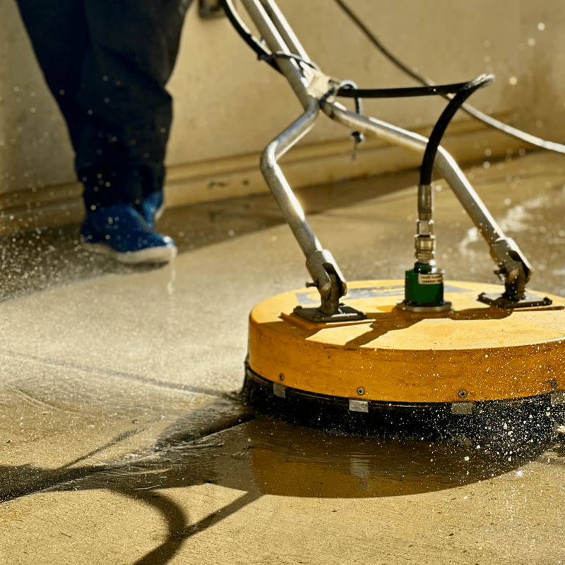 Pressure washing concrete with a surface cleaner